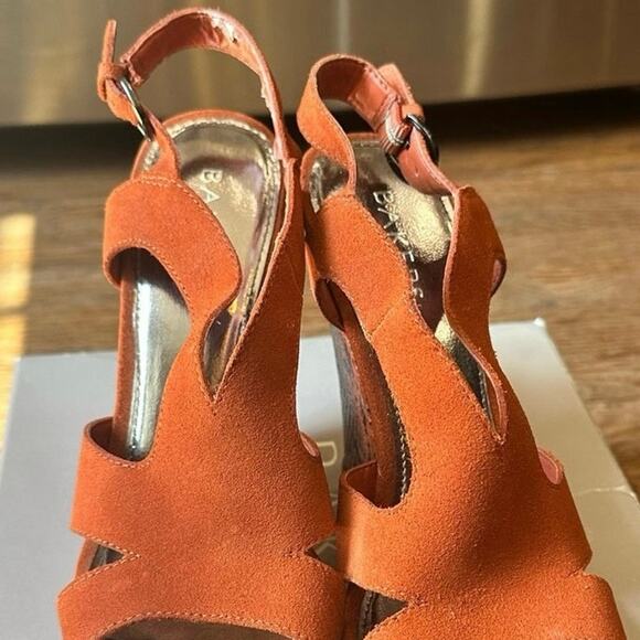 Bakers Snakeskin & Suede Wedge High Heel Open Toe Shoes Sz. 8 in Box Orange - Picture 6 of 16